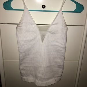 Free People White Mesh V Neck Tank Top
